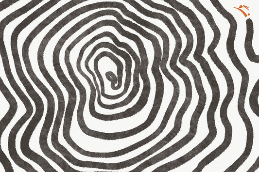 watercolor wavy line maze with impressionistic orange rabbit at end